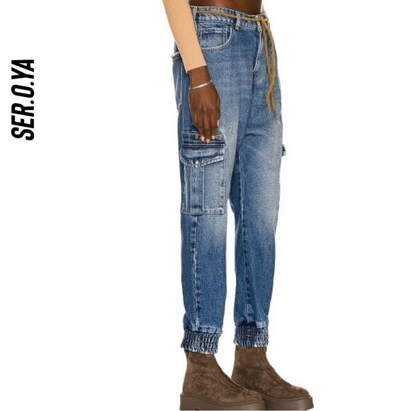 SER.O.YA VERONICA JOGGER CARGO JEANS BLUE DENIM NWT - Picture 3 of 6